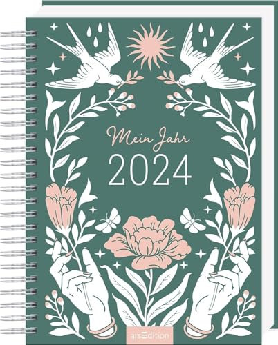 Harenberg Mein Jahr - Terminplaner Salbei - Kalender 2024 - arsEdition-Verlag - Trendiger Kalender mit praktischer Spiralbindung - Eine Woche auf zwei Seiten - 17,6 cm x 24,6 cm