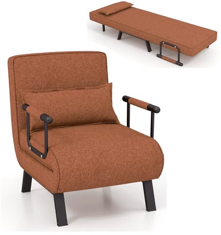 Multigot 4-in-1 Folding Sofa Bed, Convertible Leisure Chaise Lounge with 6-Position Adjustable Backrest and Removable Pillow, Upholstered Sleeper Chair for Bedroom Living Room Office (Coffee)