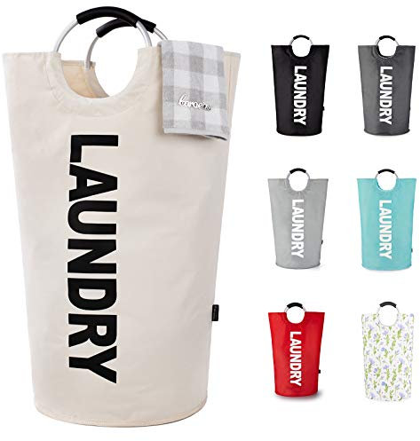 Caroeas 125L Panier à Linge Grande Capacité, Sac à Linge Pliable avec Poignées Rembourrées, Corbeilles à linge，Idéal pour le Rangement et le Transport des Vêtements，Beige