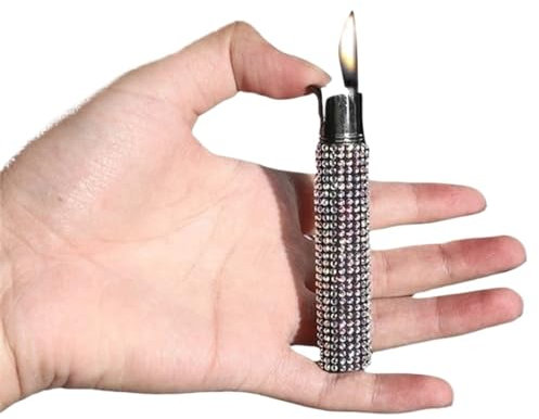 Schlankes Butanfeuerzeug mit winddichter, weicher Flamme, glitzernder Strass-Dekoration, süßes Mini-Design for den täglichen Gebrauch durch Frauen (Brennstoff nicht im Lieferumfang enthalten)(Color)