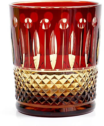 ArinkO Handgeschliffenes Whiskyglas aus Kristallglas – 9 Unzen Fassungsvermögen – perfekt für Cocktails und Bourbon – eleganter roter Farbton – wird mit Geschenkbox geliefert