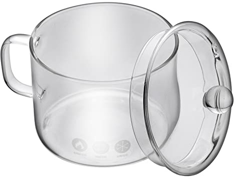 OQHAIR Mikrowellen-Kochgeschirr, 1,3 l/40 oz, hitzebeständiger Glas-Kochtopf mit Deckel, Kochtopf mit Deckel und Griff für Nudeln, Nudeln, Suppe, Tee (6,6 x 5,3 x 3,9 Zoll), transparentes