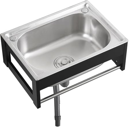 Single Bowl Stainless Steel Sink, Wall Mounted Sink, Utility Sink, Kitchen Sink with Stand, Small Kitchen Sink, for Laundry Garage Restaurant Industrial (48x35x21cm)