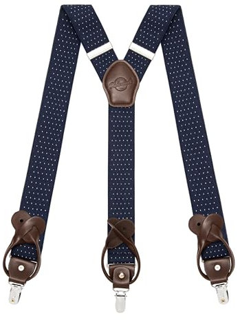 Kohentact Hosenträger Herren mit Clip- und Knopfbefestigung, inklusive 6 Knöpfe, 3,5 cm Breite Y-Form für Körpergrößen bis 200 cm Suspenders for Men 1 (Marineblau mit weißen Punkten)