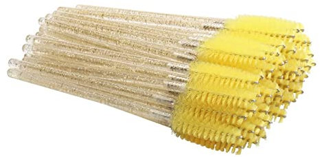 Aqxyxsw 250pcs Wimpern Mascara Bürsten Kristall Wimpernbürsten Wimperntusche Zauberstäbe Applikator Wimpern Verlängerung Augenbrauen und Make-up-Tool lingli(Color:GELB)
