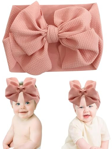 SJUIEO Bandeau pour Bébé Fille - Grand Nœud Rose - Large, Doux et Élastique - Accessoire de Nouveau-né