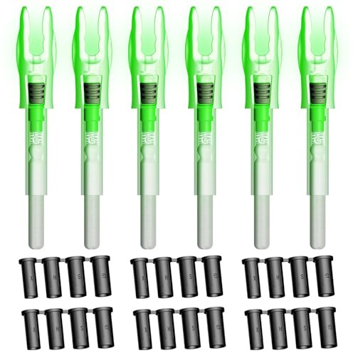 Linpeng 6PCS G Lighted Nocks for Arrows .165 .204 .233 .244 .246 with ON/Off Switch with X, H, S, GT Bushings LED Arrow Nocks (Green)