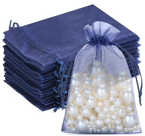 G2PLUS Dunkelblau Organzasäckchen, 10x15cm Geschenk Organzabeutel, 100 Stück Organza-Beutelchen mit Kordelzug Sie als Hochzeit Bonbonsbeutel, Schmuckbeutel, Geschenkbeutel