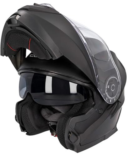 Casco Moto Modulabile Curve Krypton Nero Opaco, Materiale ABS, Visiera Solare Fumè, Chiusura Micrometrica, Adulti, Uomo e Donna, ECE 22.06 (L)