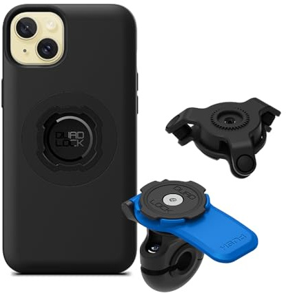 Quad Lock Motorcycle Mirror Phone Mount Kit with Vibration Dampener and iPhone 15 Plus MAG Case