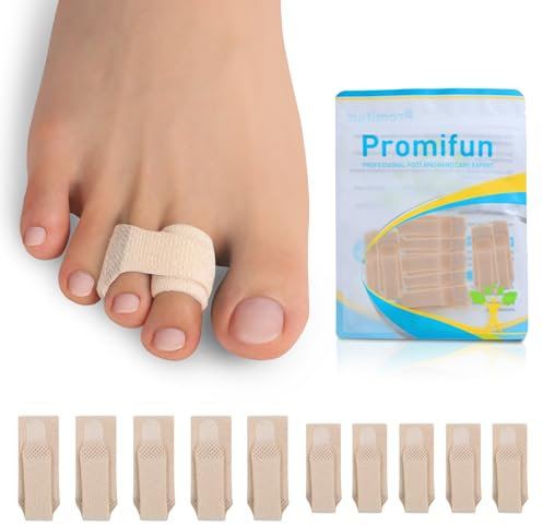 Promifun Stecca correttore per dita dei piedi a martello - 10 fasce per dita rotte, tutore ortopedico separatore, piastre per dita dei piedi storte, allineamento dell'alluce valgo (marrone 5S+5L)