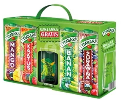 Sommer Set Tymbark 4er Pack Multifrucht Getränk 4 x 1L + 1 Sammel Glas Gratis - Limited Edition! 1 x Aloe Vera / 1 x Mango / 1 x Kaktus / 1 x Grüne Banana