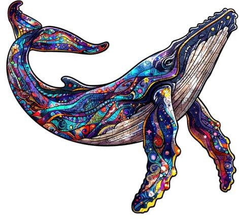 Cuteefun Puzzle Holz für Erwachsene, Einzigartige Geformte Tier Puzzle Walfisch für Geburtstagsgeschenk Vatertag (A4 Größe)