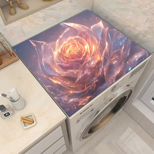 Odot Cubierta para Lavadora, 3D Flor Protector Superior Lavadora y Secadora, Alfombra para Lavadora Antideslizante para Lavadora Microondas Refrigerador (Flor 10,40x60cm)