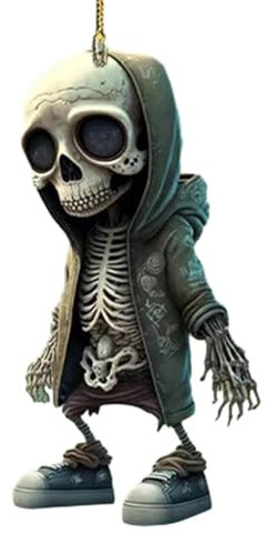 Skelett Schwingendes Auto-Anhänger, Coole Schlüsselanhänger, Autospiegel Anhänger Personalisiert, Skelett Figuren Deko, Acryl Skelett Statue Autospiegel Schaukel Anhänger Rückspiegel Hängezubehör
