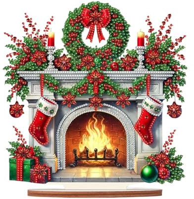 Generisch Diamond Painting Weihnachten Tischdeko,Holz Diamant Painting Weihnachten Neu, Diamond Painting Winter Stehend Kunst Set für Anfänger Hausgeschenk Weihnachten Deko-Kaminstrümpfe-7