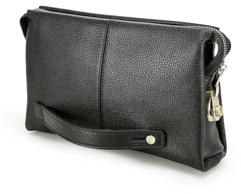 Contacts Herren Leder ID-Karte Organizer Kupplung, großer Anti-Diebstahl-Schutz für Reise und Reisepass, Telefonhalter, Handtasche mit Armband, Schwarz