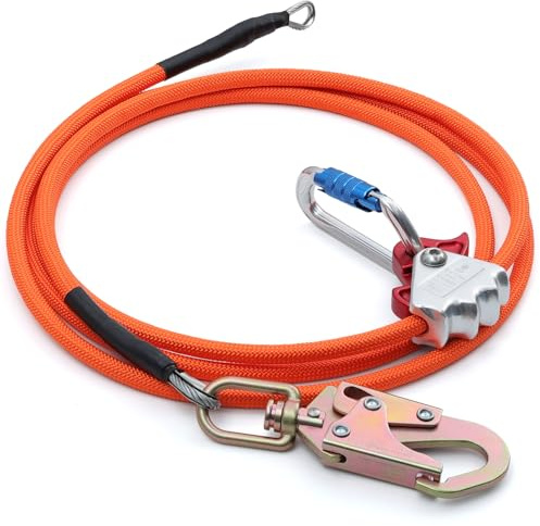 Flip Line - Corda da arrampicata per alberi da 1,27 x 3,7 m, con anima in acciaio con moschettone a tripla chiusura regolabile a scatto girevole in acciaio per protezione anticaduta, presa migliore