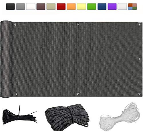 Balkonabdeckung 135x600cm Wetterbeständig UV-Schutz Anthrazit Balkon Terrasse Gartenschild mit Kabelbindern und Kordel
