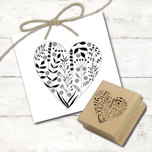 Dekolando Motivstempel Herz mit Gräsern - Stempel minimalistisch Gras Holzstempel floral - Abdruck 48 x 48 mm