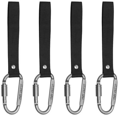 4 Stück Karabinerhaken D Form, Karabiner mit Schraubverschluss und Gurtband, Schraubkarabiner für Camping, Outdoor, Reisen, Wandern, Haustierleine, Angeln, Rucksacktourismus (Grau)