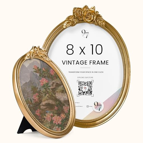 97 Decor Gold Oval Picture Frame 8x10, Vintage Ornate Rose Frame | Resin ornate oval frame, rose detail, gold finish, tabletop or wall hanging, fits 8x10 photos, vintage wall decor