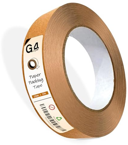G4GADGET Kraft Paper Packing Tape 24mm x 50m | Strong Brown Paper Tape for Parcel Packing, Picture Framing & Moving Boxes | Eco-Friendly & Recyclable