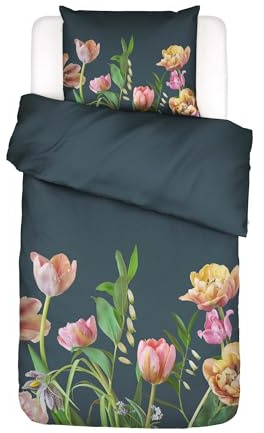ESSENZA Bettwäsche Eloise Slate Grey, 135x200 cm + 1x 80x80 cm - 100% Bio-Baumwollsatin 215TC - Blumen