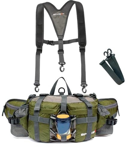 Fanny Pack Waist Bag, 5L Waist Pack with Two Water Bottle Holders, Hiking Lumbar Backpack for Running Walking DogWalking Travel Cycling