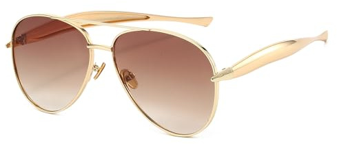 Long Keeper Retro Piloten Sonnenbrille Damen Herren Metall Oversize Pilotenbrille 70er Flieger Sonnenbrille Gold Groß Klassisch Pilot Brille mit UV400 Schutz (Gold Rahmen - Farbverlauf Braun Gläser)