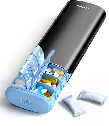 Vaydeer Pilulier Semainier 7 Jours Matin & Soir – Boîte de Médicaments Grande Capacité, Pilulier Métal AM PM Compact Voyage, Semainier Médicament Élégant pour Vitamines & Compléments