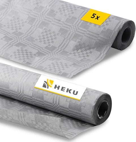 Heku 5X Papier-Tischtuchrolle 8x1 m grau - Bierzeltgarnitur Tischdecke zuschneidbar und Elegante Optik - Partytischdecke Meterware