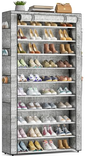 OYREL Schuhregal 11 Ebenen, Schuhschrank Hoch mit Staubdichtem Überzug, Große Schuhaufbewahrung für 50-56 Paare High Heels, Sportschuhe, Stiefel, Ideal für Flur, Wohnzimmer, Schlafzimmer, Korridore