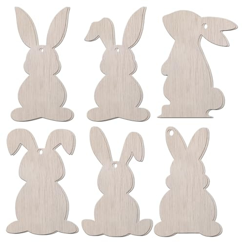 12 Stück Hasen Figuren Osterdeko Modern Set - Osterhase Holz Anhänger zum Basteln & Bemalen - Osterdeko zum Aufhängen für den Osterstrauch - Osteranhänger Holz für eine Ostern deko Modern & Natürlich