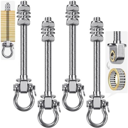 Dolibest 4 perchas de columpio con rodamiento, 225 mm, gancho de hamaca resistente M10, tornillo de ojo, soporte de montaje giratorio para cuerda de yoga, aro aéreo, saco de boxeo, bolsa de arena