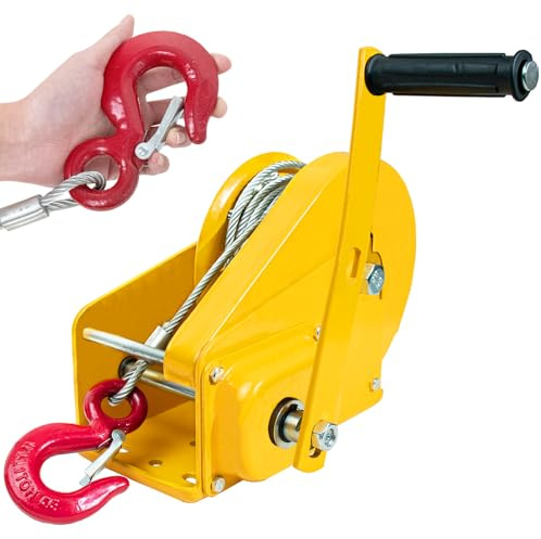 BOVDC Handseilwinde mit Bremse, 1200lbs/2600lbs(1200lbs,10m) | Anhänger Seilwinde Hand Klein mit Drahtseil, Manuell Seilwinde Handwinde Heben Senken mit Selbstsichernden Haken