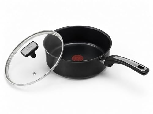 Tefal Sauteuse 24 cm INDUCTION Noir Poignée Fixe Aluminium Revêtement Céramique Antiadhésif Technologie Thermo Signal ™ Convient à Tous, Fabriqué en FRANCE + Couvercle en verre