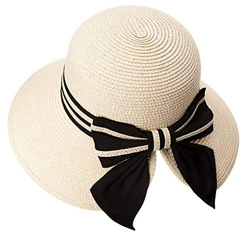 Comhats Damen Faltbarer Strohhut Sonnenhut UPF 50 + Sonnen Shade breite Krempe Beige