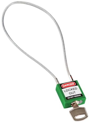 Brady Candado de Cable Compacto Paquete de 1 - Bloqueo de Seguridad Lockout Tagout - Candado de Seguridad - Llaves Diferentes - 32mm x 35mm x 16mm - Longitud del Cable 400mm, Verde