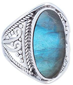 mantraroma Ring 925 Silber Labradorit grün blauer Stein Edelstein echt Silber Damen Sterling Silber Geschenk (MRG-083-05-(56))