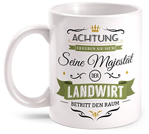 Fashionalarm Tasse Seine Majestät der Landwirt beidseitig bedruckt mit Spruch | Lustige Geschenk Idee Kollegen Bauer Landwirtschaft Beruf Arbeit, Farbe:weiß