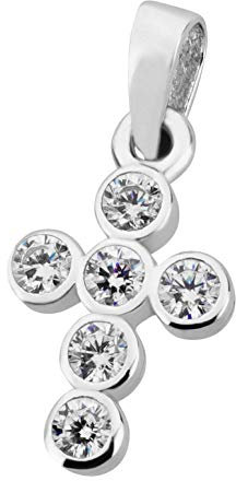 Ardeo Aurum Damen Kreuz-Anhänger aus 333 Gold Weißgold mit Zirkonia im Brillantschliff Kruzifix