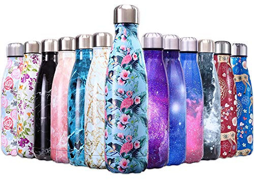 QXuan Borraccia Termica Bottiglia Acqua in Acciaio Inox 500ML Isolamento Sottovuoto a Doppia Parete,Borracce Termiche per Scuola, Sport, Viaggio, Ufficio (500ml, Fenicottero blu)