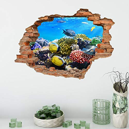 95sCloud Wandtattoo Wandaufkleber 3D-Fenster-Ansicht Delphin Unterwasserwelt Delfine Marine Meer Wandbild Wohnzimmer Schlafzimmer Kinderzimmer Deko Badzimmer 50 cm x 70 cm (C)