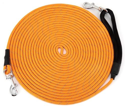 HAPPY HACHI Schleppleine für Hunde, Reflektierend Schleppleine Hundeleine mit Handschlaufe & 2 Karabinerhaken, Robuste Geflochten Trainingsleine für Kleine bis Große Hunde (Orange, 5m)