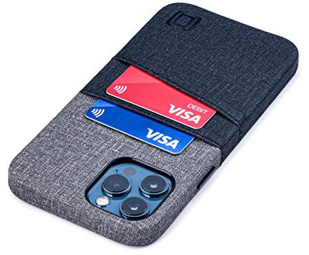 Dockem Wallet Case for iPhone 12 Pro Max: Built-in Metal Plate for Magnetic Mounting & 2 Credit Card Holders: 6.7 Luxe M2, Canvas Style Synthetic Leather (Black and Grey)