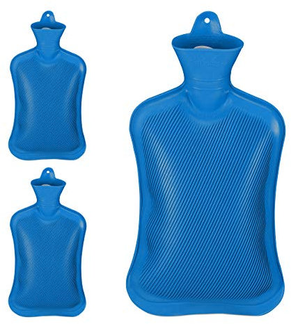 Relaxdays 3 x Wärmflasche ohne Bezug, langlebig, sichere Wärmeflasche, 2 L Bettflasche, geruchsneutraler Naturgummi, blau