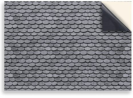 Stick & Go Repositionable Self Adhesive Dolls House Wallpaper 1:12 Scale (1 Sheet) - Scallop Grey Roof Tiles - No. 91