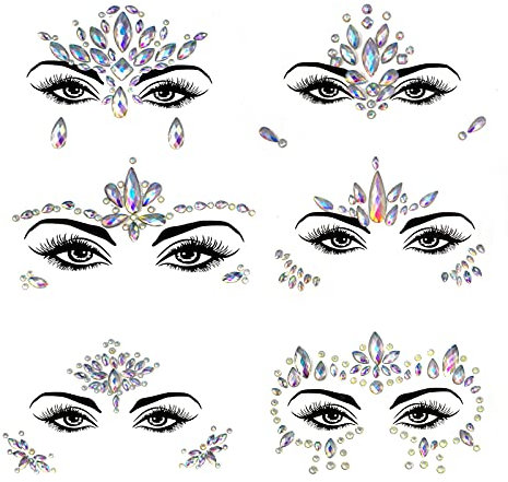 DAWRIS Gesicht Strasssteine, Nachtglühen Meerjungfrau Face Tattoo Frauen Gesicht Edelsteine Selbstklebend Temporäre Tattoos, Face Sticker für Karneval Schminke, Parties, Make-up