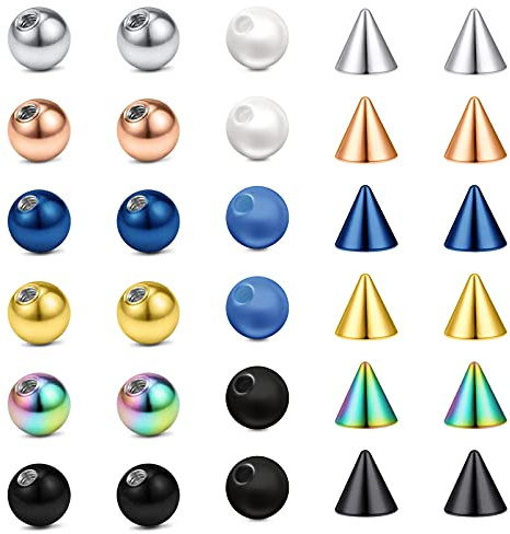 LAURITAMI 30pcs 14G Ersatz Piercing Kugel Edelstahl Klar Acryl Kunststoff Parts Industrial Barbell Zungenpiercing Brustwarzenpiercing Schmuck Schraubkugel
